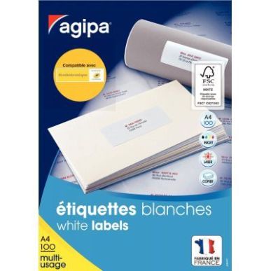 Achetez Boîte de 300 étiquettes multi-usages blanches 210x99mm 119019 AGIPA pas cher sur Ma Rentrî.
