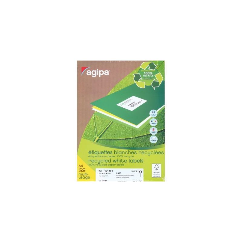Achetez Boîte de 1400 étiquettes multi-usages blanches recyclées 105x42,4mm 000101191 AGIPA pas c..