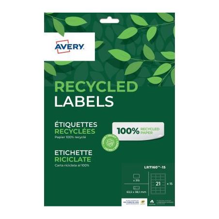 Achetez Paquet de 315 étiquettes recyclées laser et jet encre 63.5 x 38.1mm LR7160-15 AVERY pas ch..