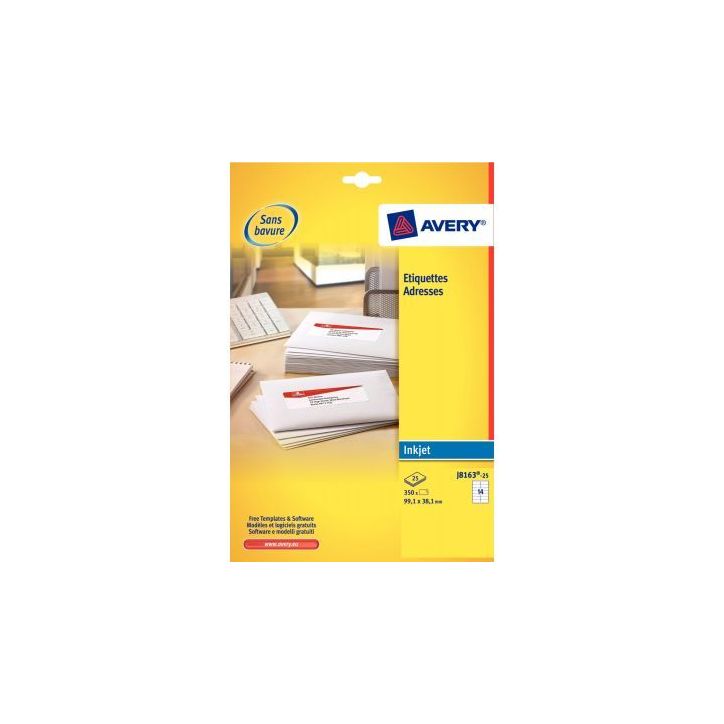 Pochette de 100 étiquettes blanches pour jet d'encre 139x99,1mm J8169-25 AVERY