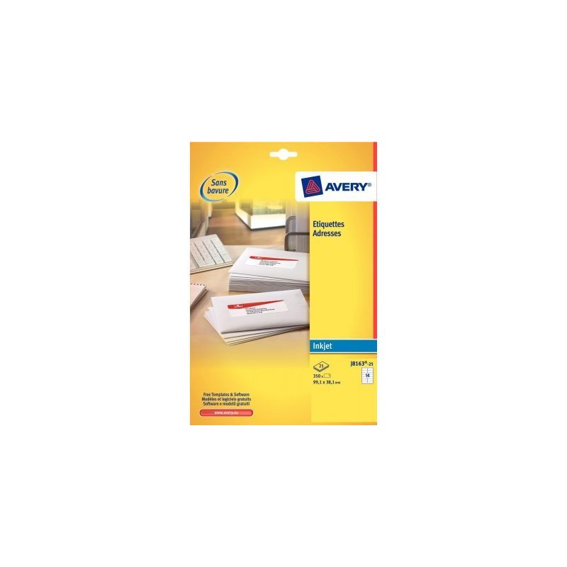 Achetez Pochette de 600 étiquettes blanches pour jet d'encre 63.5x33.9mm J8159-25 AVERY pas cher su..