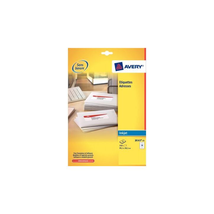 Pochette de 600 étiquettes blanches pour jet d'encre 63.5x33.9mm J8159-25 AVERY