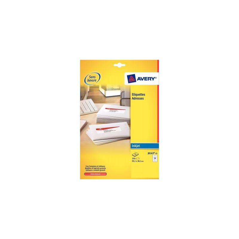 Achetez Pochette de 400 étiquettes blanches pour jet d'encre 99,1x33,9mm J8162-25 AVERY pas cher su..