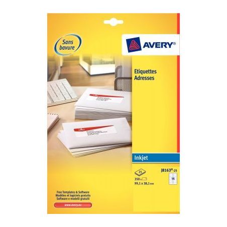 Achetez Pochette de 25 étiquettes blanches pour jet d'encre 289,1x199,6mm J8167-25 AVERY pas cher s..