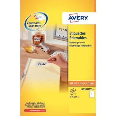 Achetez Pochette de 50 étiquettes enlevables blanches 199,6x143,5mm L4734REV-25 AVERY pas cher sur ..