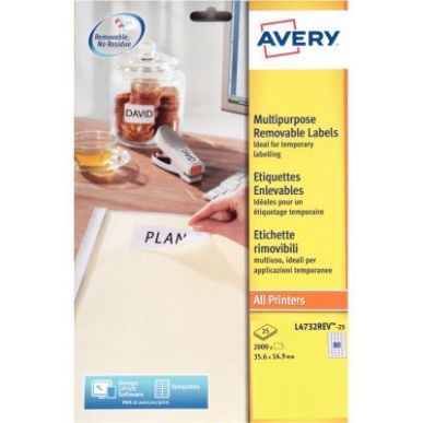 Achetez Pochette de 2000 étiquettes blanches enlevables 35,6x16,9mm L4732REV-25 AVERY pas cher sur ..