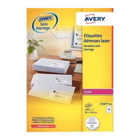 Achetez Pochette de 1400 étiquettes adhésives blanches laser 99,1x38,1mm L7163-100 AVERY pas cher ..
