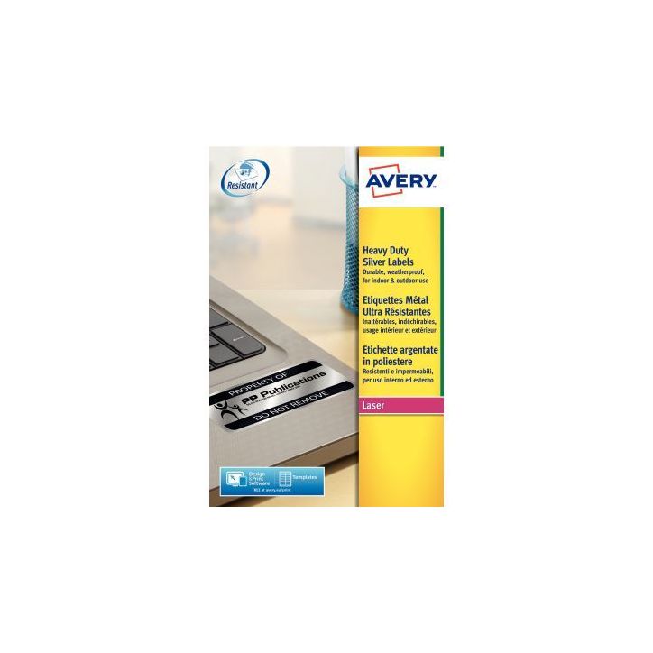 Pochette de 960 étiquettes indéchirables argentées adhésif permanent 45,7x21,2mm L6009-20 AVERY