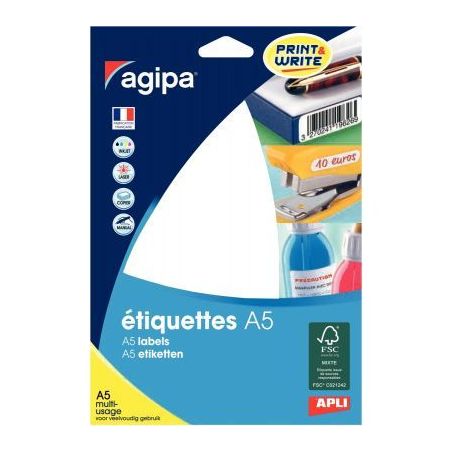 Achetez Etui de 192 étiquettes de bureau blanches, format 34x56 mm 114086 AGIPA pas cher sur Ma Ren..