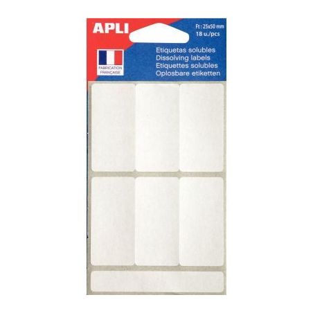 Achetez Pochette de 18 étiquettes solubles blanc 25x50mm 102545 APLI pas cher sur Ma Rentrée Scola..