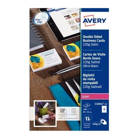 Achetez Paquet de 100 cartes de visites blanc satin 85x54mmm 220g C32016-10 AVERY pas cher sur Ma Re..