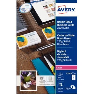 Achetez Paquet de 100 cartes de visites blanc satin 85x54mmm 220g C32016-10 AVERY pas cher sur Ma Re..