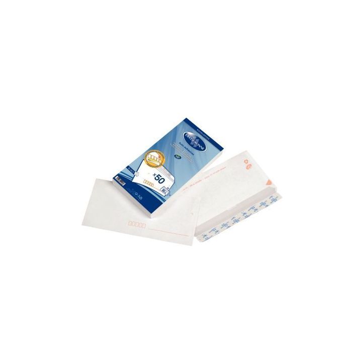 OXFORD Paquet de 50 enveloppes Blanches pré-casées auto-adhésives 80g format 110x220mm DL