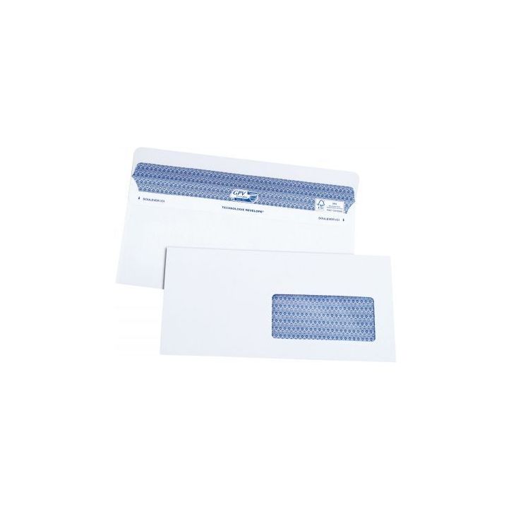 Boîte de 100 enveloppes blanches DL+ 112x225 90g/m² fenêtre 45x100 SECURE autocollante 5051 SECURE