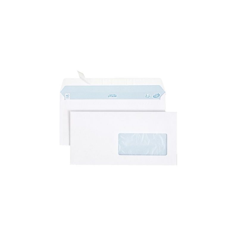 Achetez Boîte de 500 enveloppes blanches DL 110x220 80g/m² fenêtre 45x100 bande de protection 131..