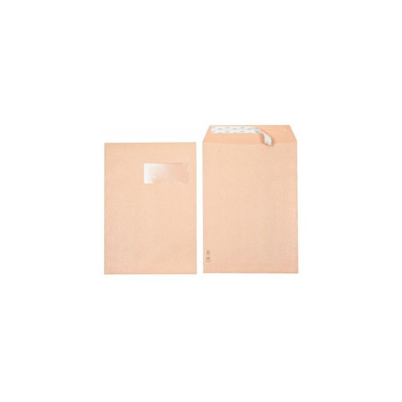 Achetez Boîte de 250 sacs Kraft, 90 grammes en format 23X32, avec une fenêtre de 50mm, bande silic..