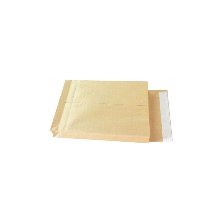 Paquet de 50 pochettes kraft armé brun 3 soufflets 260x330 120g/m² bande de protection 501722