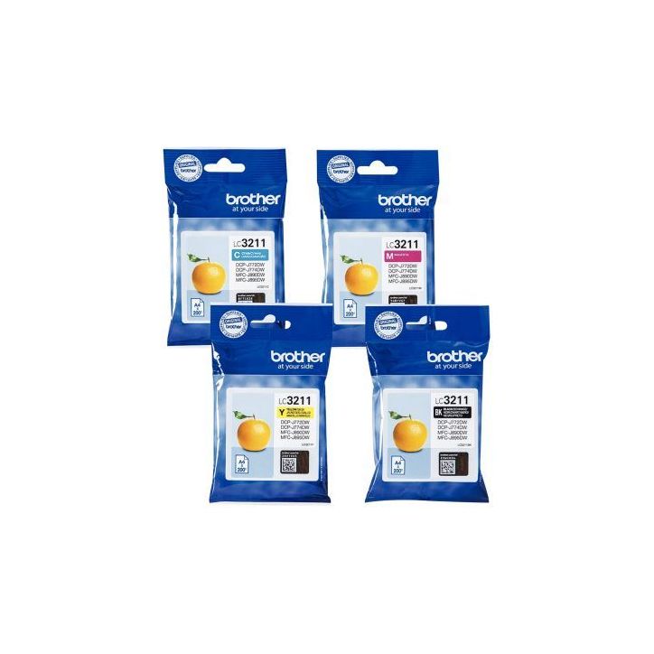 Lot de 4 cartouches encre à la marque Brother LC3211VAL noir, cyan, magenta et jaune Orange LC3211VAL BROTHER