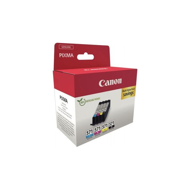 Canon 571 pack de 4 cartouches jet d'encre noire, cyan, magenta et jaune authentique (CLI571BKCMJ) 571 CASPI03(...)