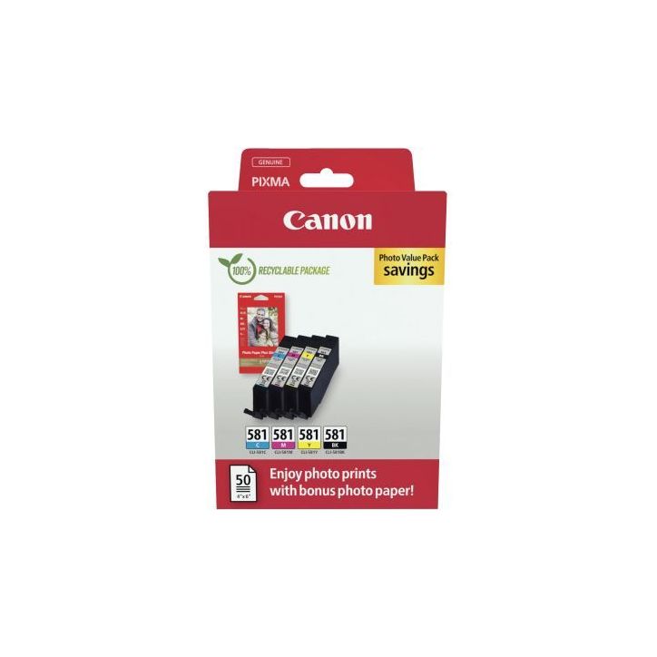 Canon 581 pack de 4 cartouches jet d'encre noire, cyan, magenta et jaune authentique (CLI581) 581 CASPI2103C00(...)