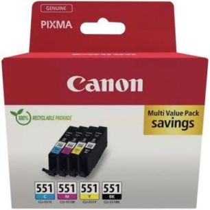 Achetez Canon 551 pack de 4 cartouches jet d'encre noire, cyan, magenta et jaune authentique (CLI551..