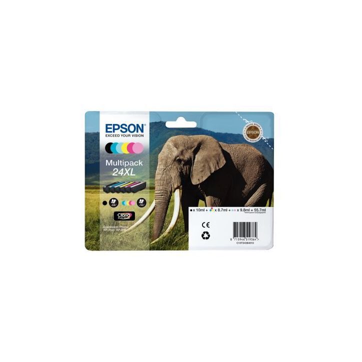 Lot de 6 cartouches jet d'encre à la marque Epson T24384 noir cyan magenta jaune cyan clair et magenta clair (...)