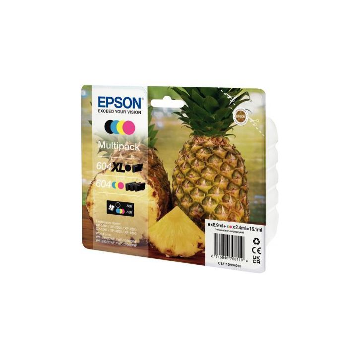 Lot 4 cartouches jet d'encre Epson T10H940 Noir haute capacité Cyan Magenta Jaune standard Ananas C13T10H9401(...)