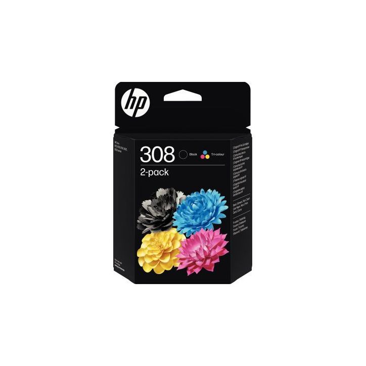 HP 308 pack de 2 cartouches d'encre noire et trois couleurs authentiques (6L6S6UE) 308 HPSPI6L6S6UE HP