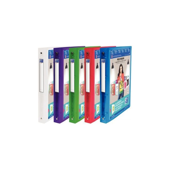 OXFORD Classeur personnalisable 1 face POLYVISION 4 anneaux. Polypropylène 8/10e.Dos 3cm.Coloris assortis