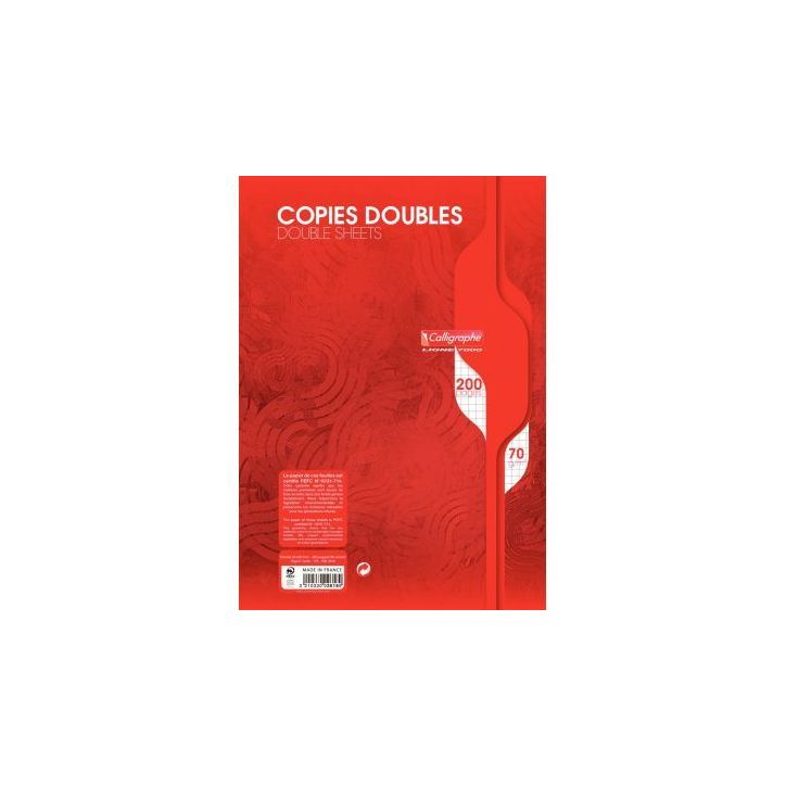 Sachet de 50 copies doubles (200 pages non perforées) format 21x29,7 cm quadrillé 5x5 70g blanc 2616C