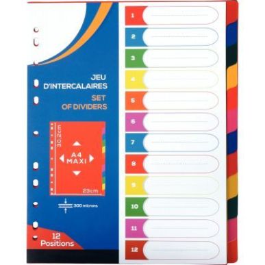 Achetez Jeu de 12 intercalaires en polypropylène 30/100ème, format A4+ 2010017 pas cher sur Ma Ren..