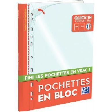 Achetez OXFORD Bloc de 60 pochettes perforées QUICK' IN en polypro lisse 5/100e. Format A4, perfora..