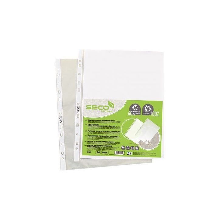 Sachet de 50 pochettes perforées en polypropylène recyclable 8/100ème PP80 SECO