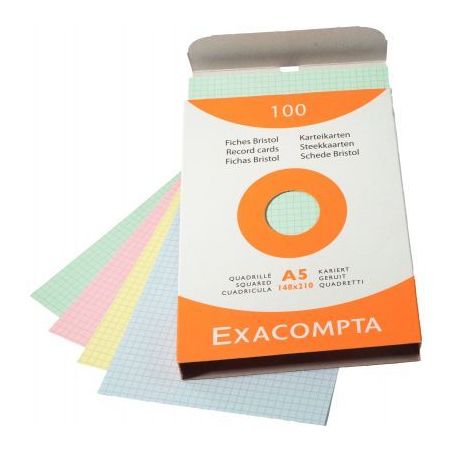 Achetez EXACOMPTA Etui de 100 fiches bristol non perforées 148x210mm (A5) quadrillées 5x5 assortis..