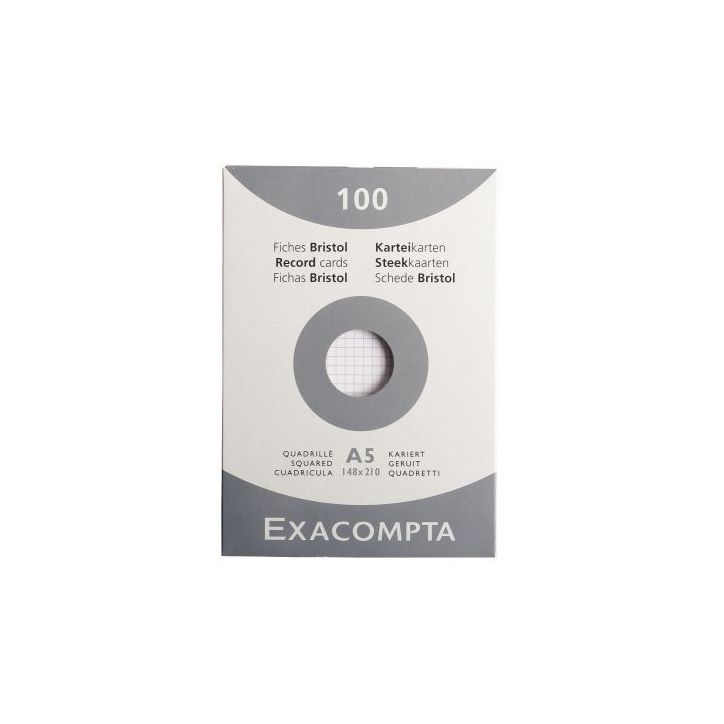 EXACOMPTA Etui de 100 fiches bristol non perforées 148x210mm (A5) quadrillées 5x5 Blanc