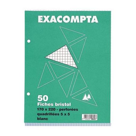 Achetez Paquet de 50 fiches bristol perforées carte forte 210 g blanc quadrillé 5x5 format 17 x 22..