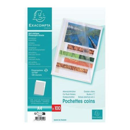 Achetez Sachet de 100 pochettes coin en polypropylène 12/100 incolore 58500E EXACOMPTA pas cher sur..