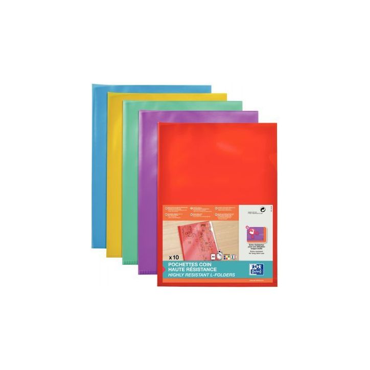 Boite de 100 pochettes coin en PVC lisse 15/100ème, couleurs assorties 100206665 HAMELIN