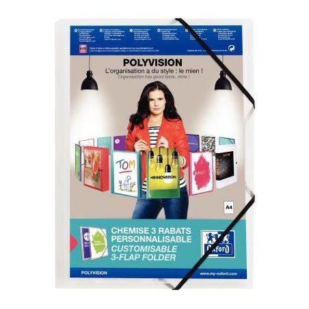 Achetez Chemise 3 rabats à élastiques personnalisable POLYVISION, en polypropylène incolore 10020..