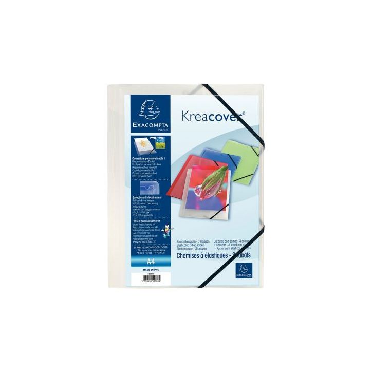 Chemise 3 rabats à élastiques personnalisable KREACOVER en polypropylène incolore 55188E KREACOVER EXACOMPT(...)