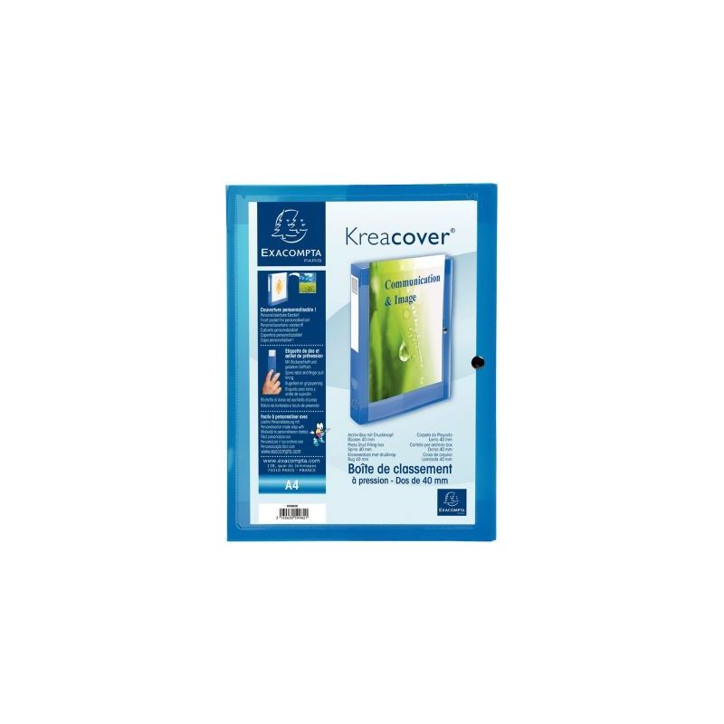 Achetez Boite de classement personnalisable en polypropylène KREACOVER dos 4 cm, bleu 59982E KREACO..