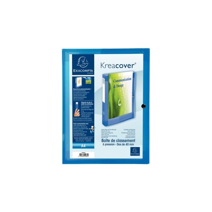 Boite de classement personnalisable en polypropylène KREACOVER dos 4 cm, bleu 59982E KREACOVER EXACOMPTA