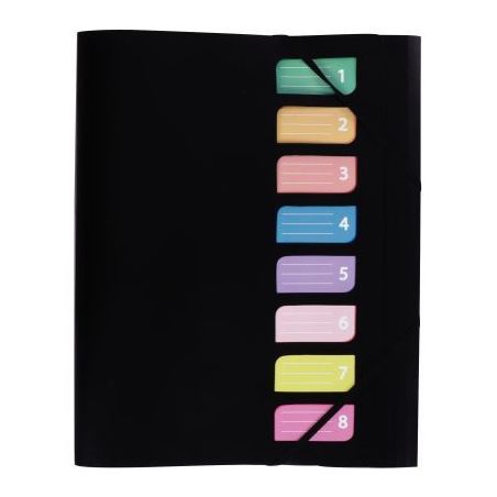 Achetez Trieur en polypropylène avec 3 rabats et élastiques 8 compartiments coloris noir 1310410 p..