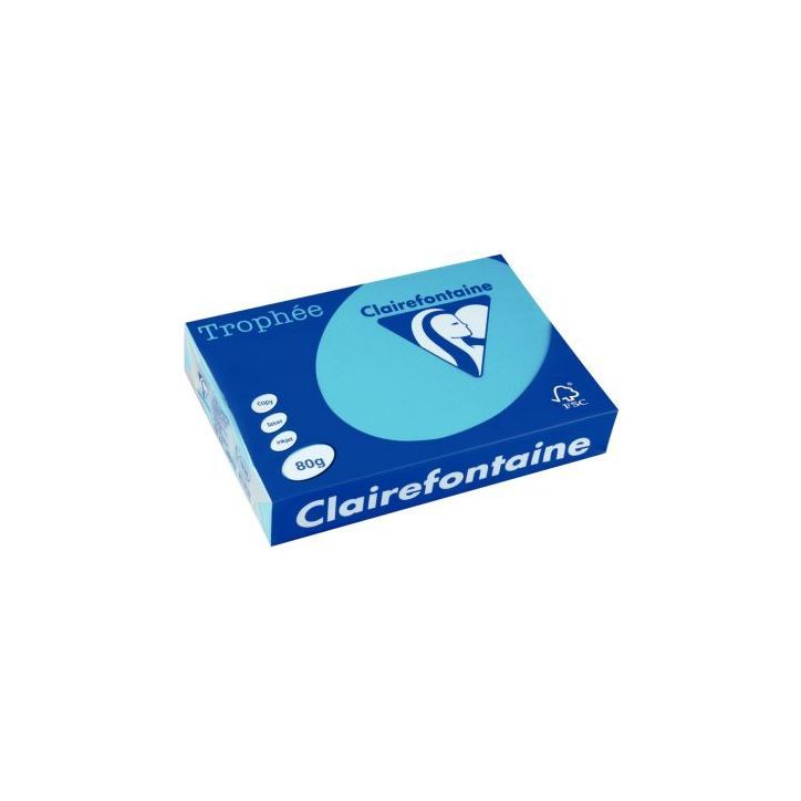 CLAIREFONTAINE Ramette de 500 feuilles papier couleur TROPHEE 80 grammes format A3 Bleu turquoise 1886