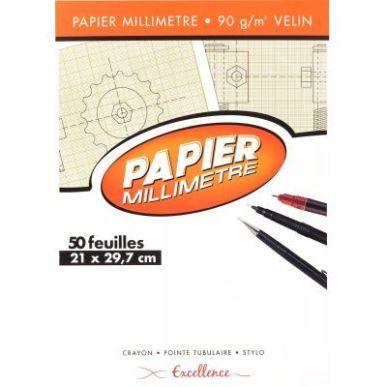 Achetez Bloc de 50 feuilles de papier millimétré, 90 g format 21x29,7 cm Excellence 7763MAJUSC pas..