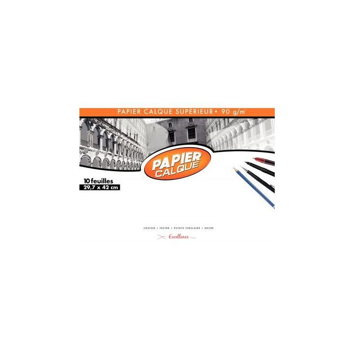 Pochette de 10 feuilles papier calque uni, 90 g 29,7x42 cm 43009MAJUSC CLAIREFONTAINE