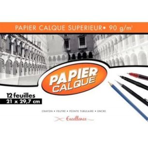 Achetez Pochette de 12 feuilles papier calque uni, 90 g 21x29,7 cm EXCELLENCE 43007MAJUSC pas cher s..