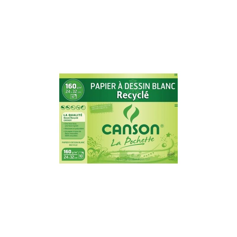 Achetez Pochette de 10 feuilles à dessin 100% recyclé 160 g, format 24x32 cm C200777100 CANSON p.. Achetez Pochette de 10 feuilles à dessin 100% recyclé 160 g, format 24x32 cm C200777100 CANSON p..