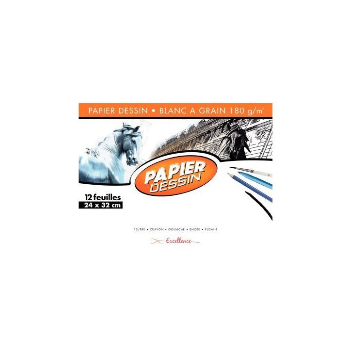 Pochette de 12 feuilles de papier dessin blanc 180 g format 24x32 cm EXCELLENCE 43002MAJUSC EXCELLENCE