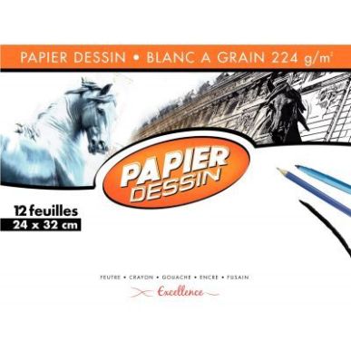 Achetez Pochette de 12 feuilles à  dessin 224g format 24x32 cm EXCELLENCE 43004MAJUSC pas cher sur..